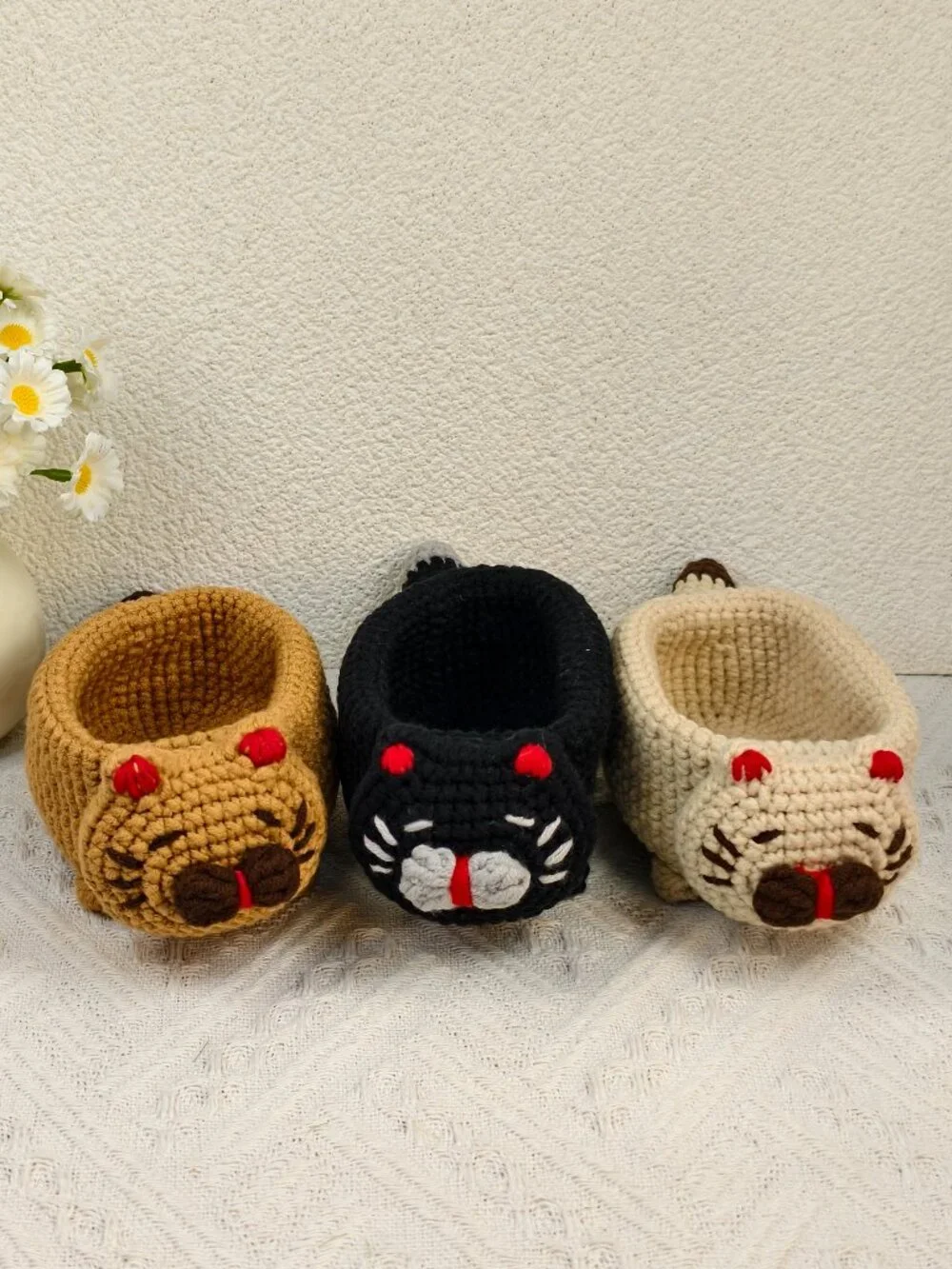 Handmade Amigurumi Crochet Brown Kitten Shaped Storage Box